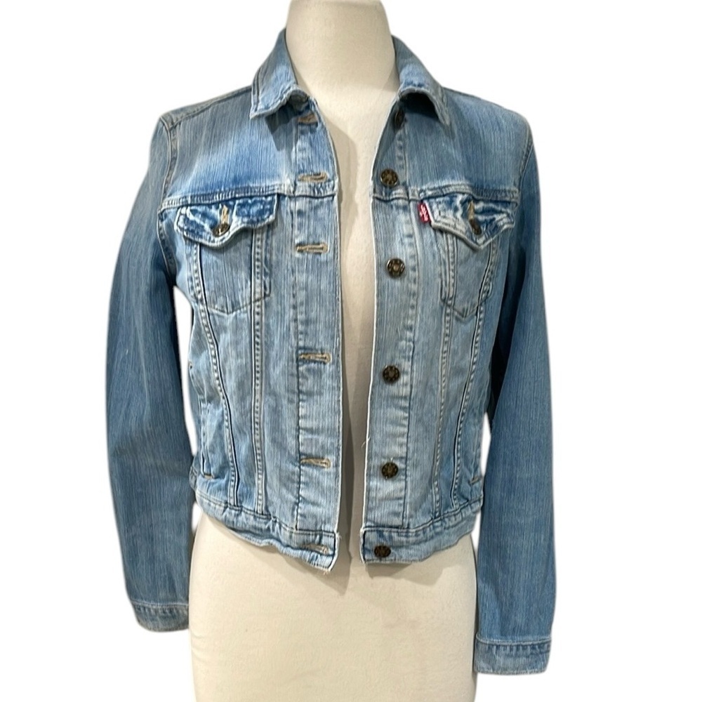 Levis 2015 Distressed Jean Jacket Production Sample SZ M Blue